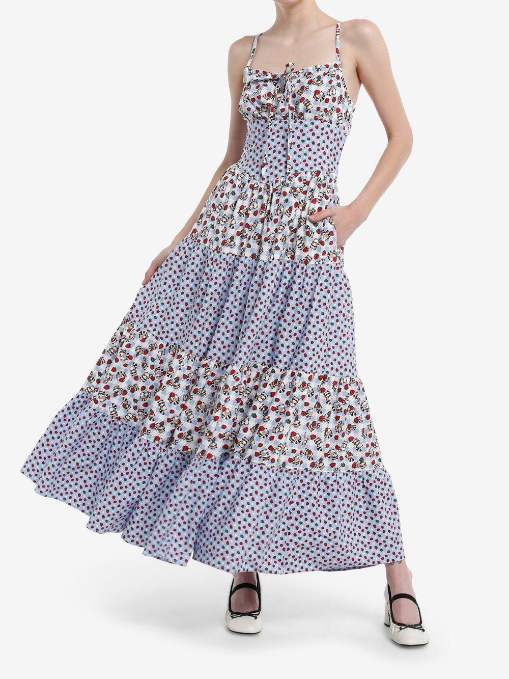 Thorn & Fable Raccoons & Strawberries Strappy Maxi Dress